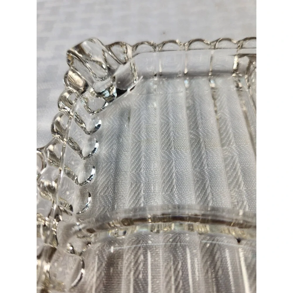 4 Hazel Atlas Crystal Snack Plates Trays Vintage Snack Drink & Ashtray Slots